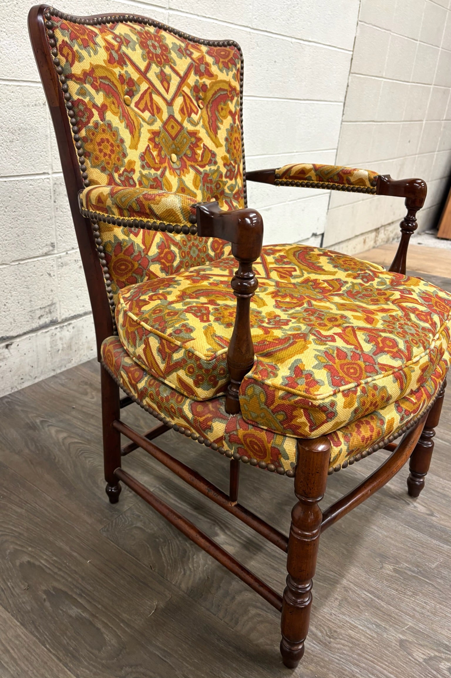 Vintage 1960s Barnard & Simonds Co. Louis XIII Style Upholstered Armchair
