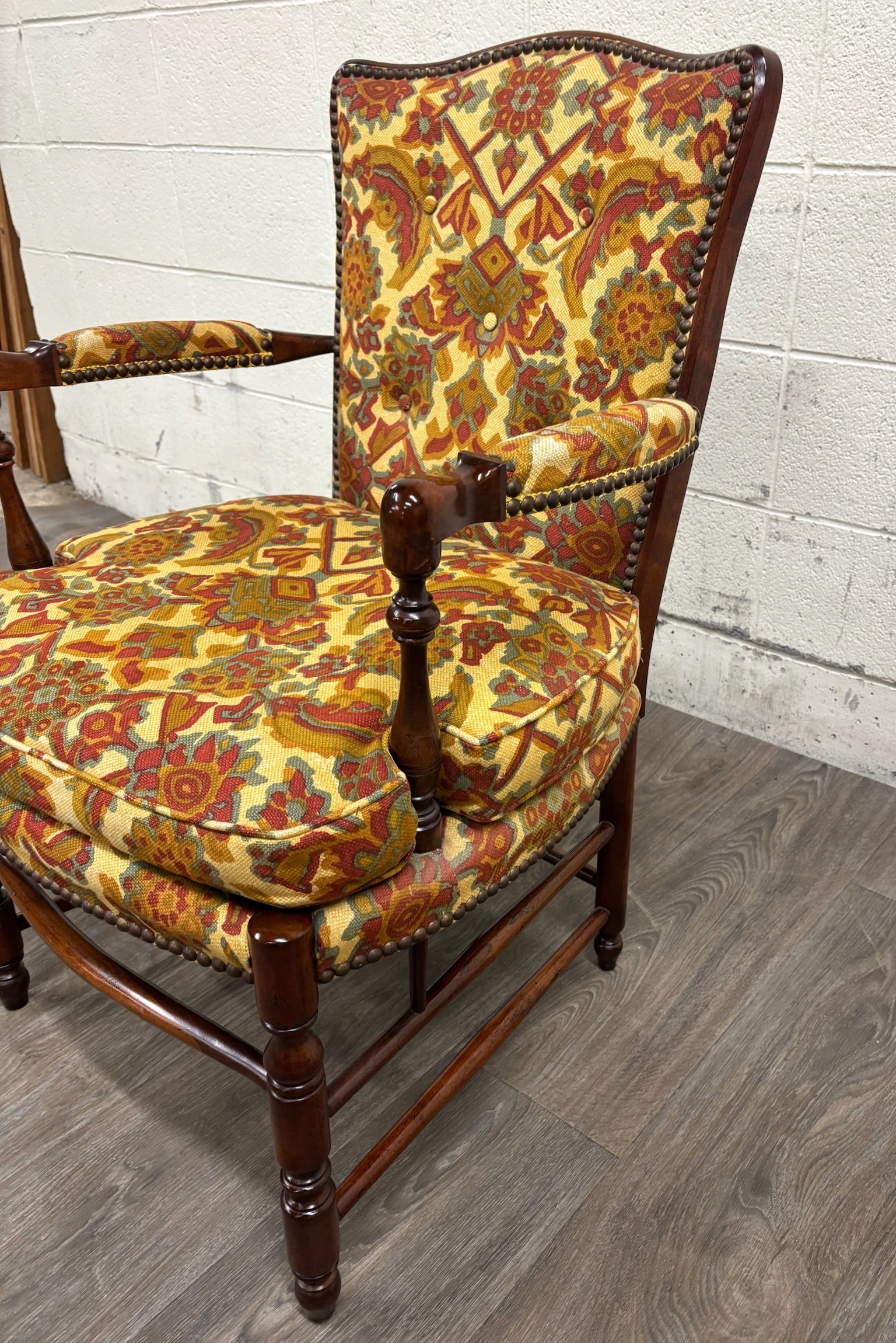 Vintage 1960s Barnard & Simonds Co. Louis XIII Style Upholstered Armchair