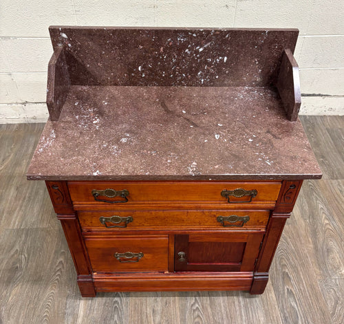 Antique Victorian Eastlake Marble Top Walnut Chest Nightstand Washstand Commode