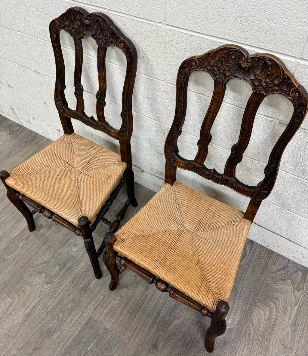 Antique French Provincial Ladder Back Rush Seat Side Chairs
