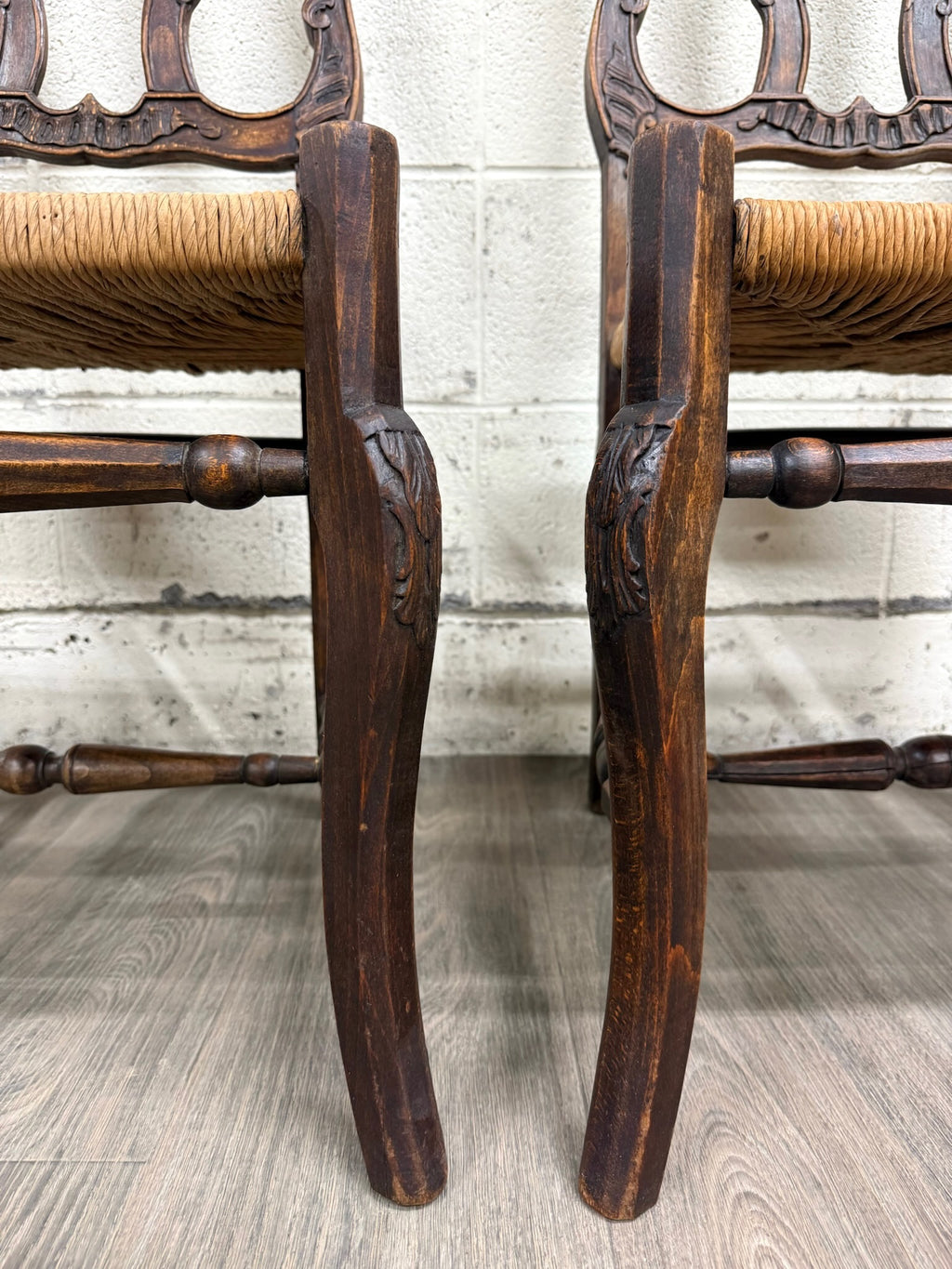 Antique French Provincial Ladder Back Rush Seat Side Chairs
