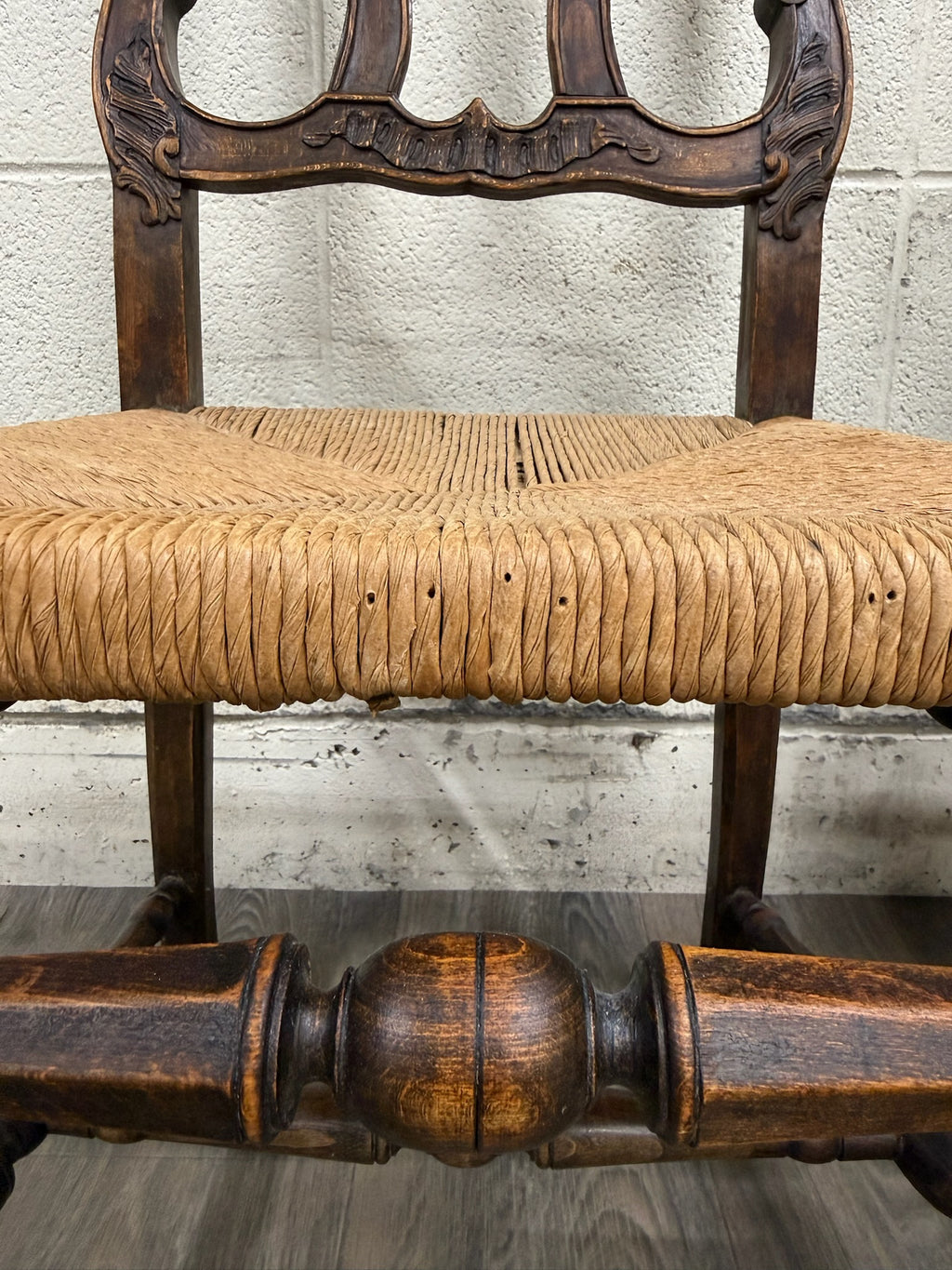Antique French Provincial Ladder Back Rush Seat Side Chairs
