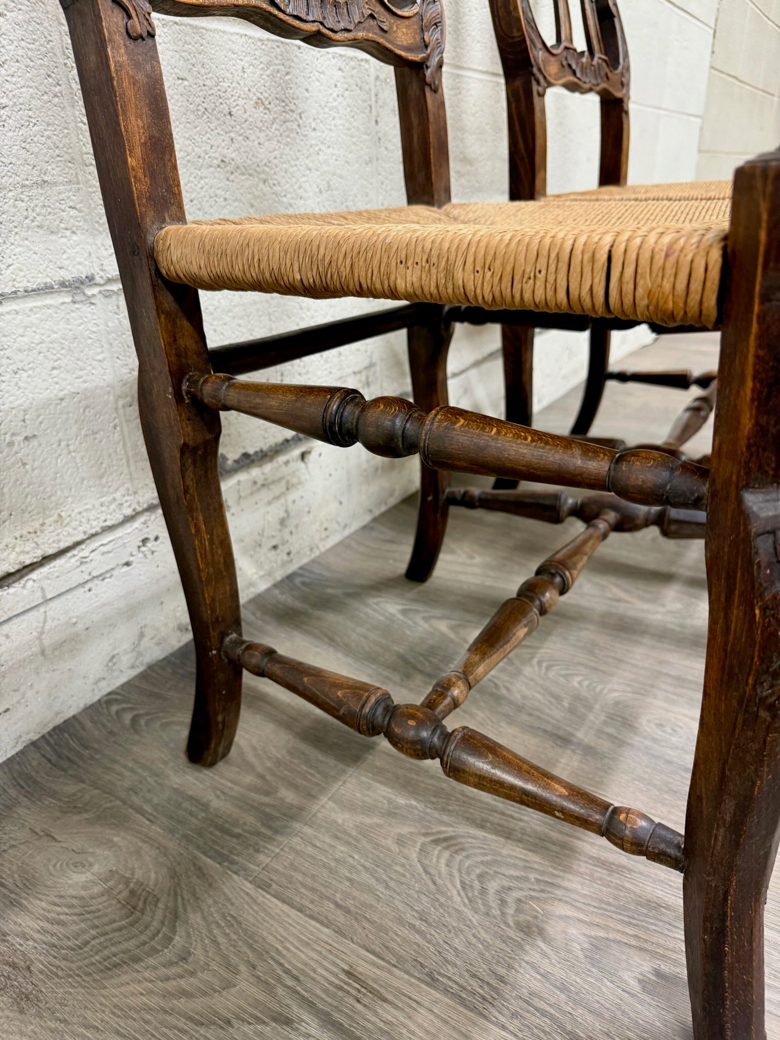 Antique French Provincial Ladder Back Rush Seat Side Chairs