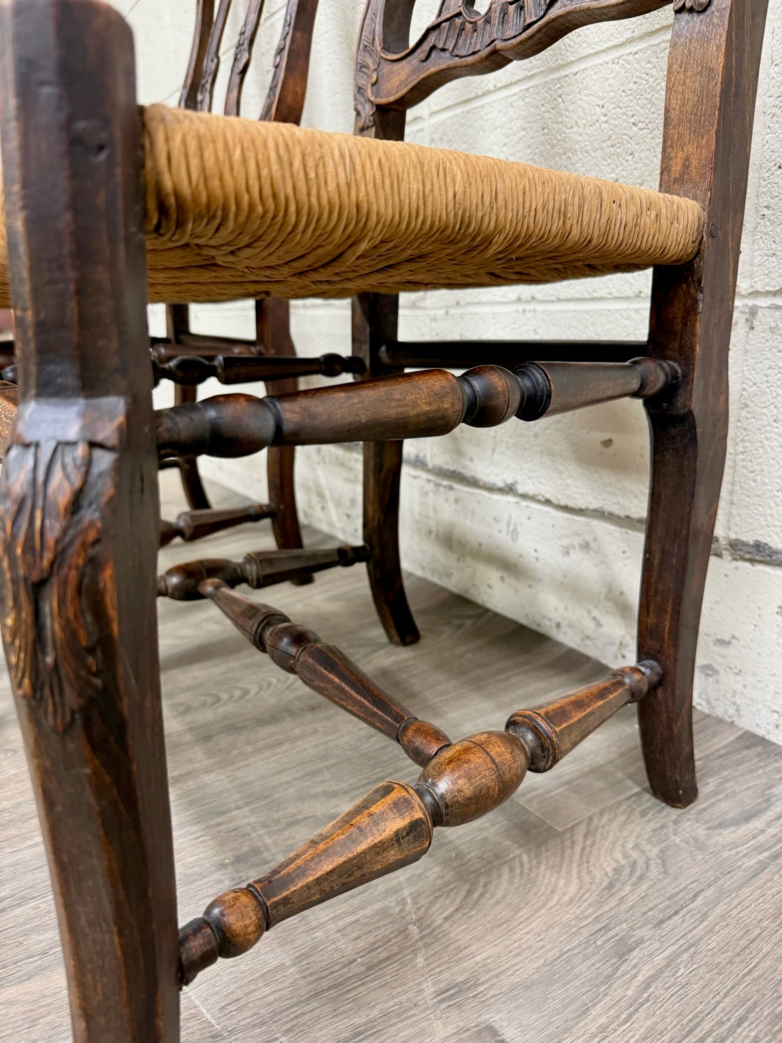 Antique French Provincial Ladder Back Rush Seat Side Chairs