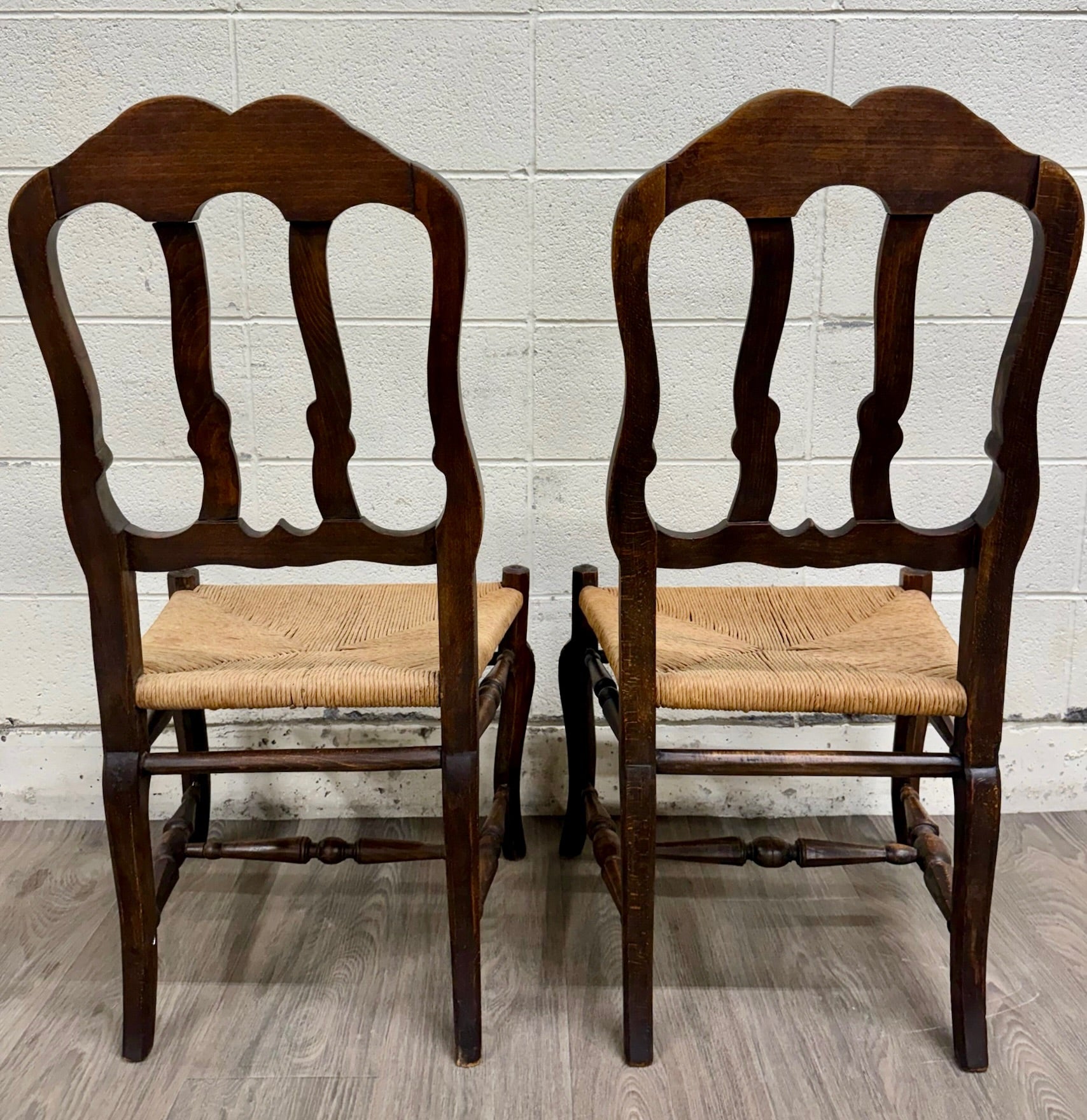 Antique French Provincial Ladder Back Rush Seat Side Chairs