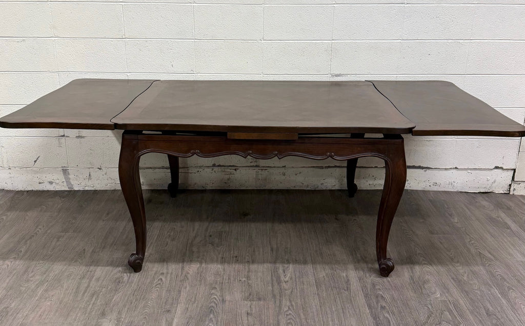 Vintage French Provincial Louis XV Style Parquetry Top Draw Leaf Dining Table