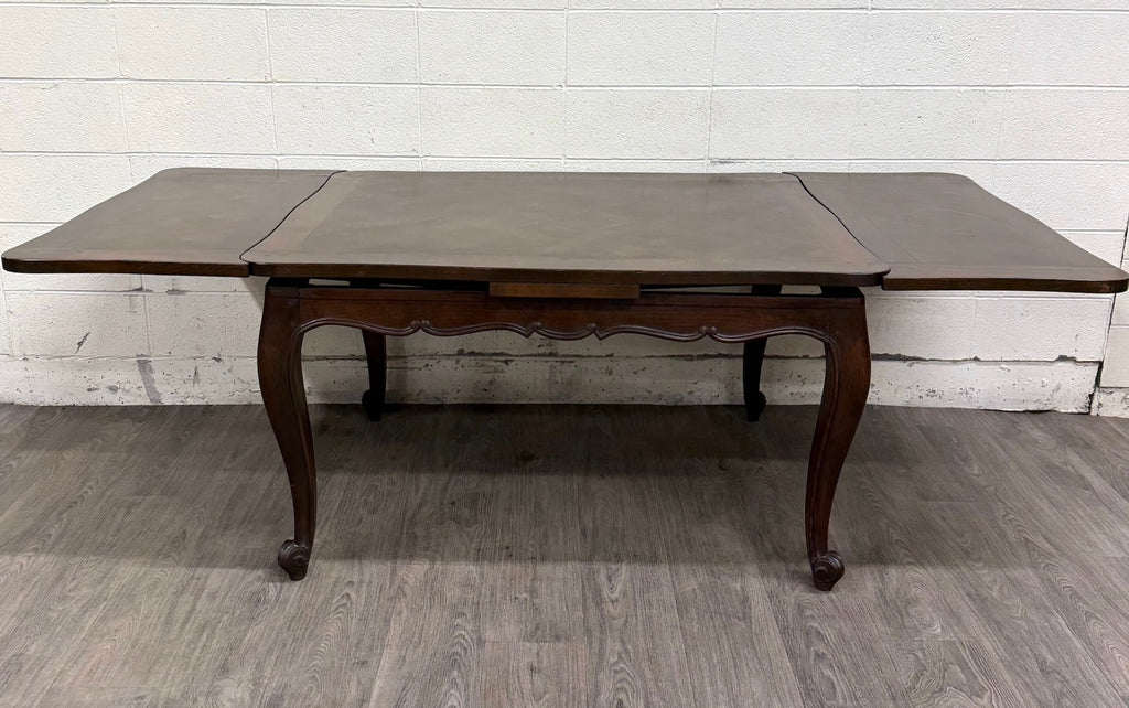 Vintage French Provincial Louis XV Style Parquetry Top Draw Leaf Dining Table