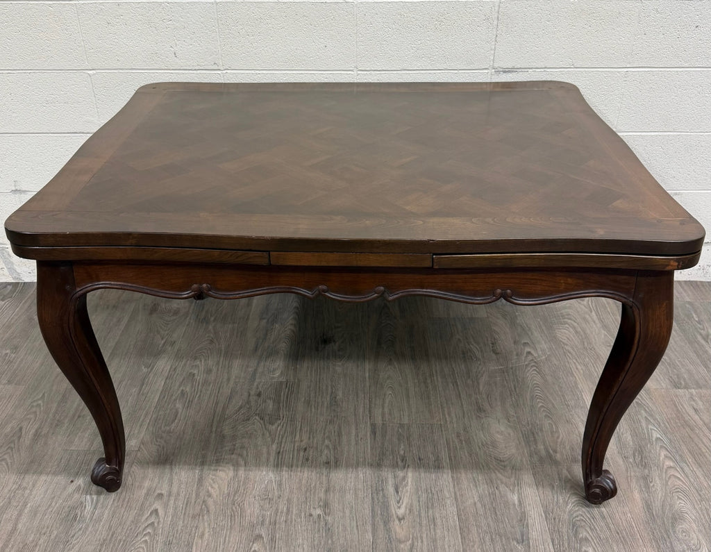 Vintage French Provincial Louis XV Style Parquetry Top Draw Leaf Dining Table