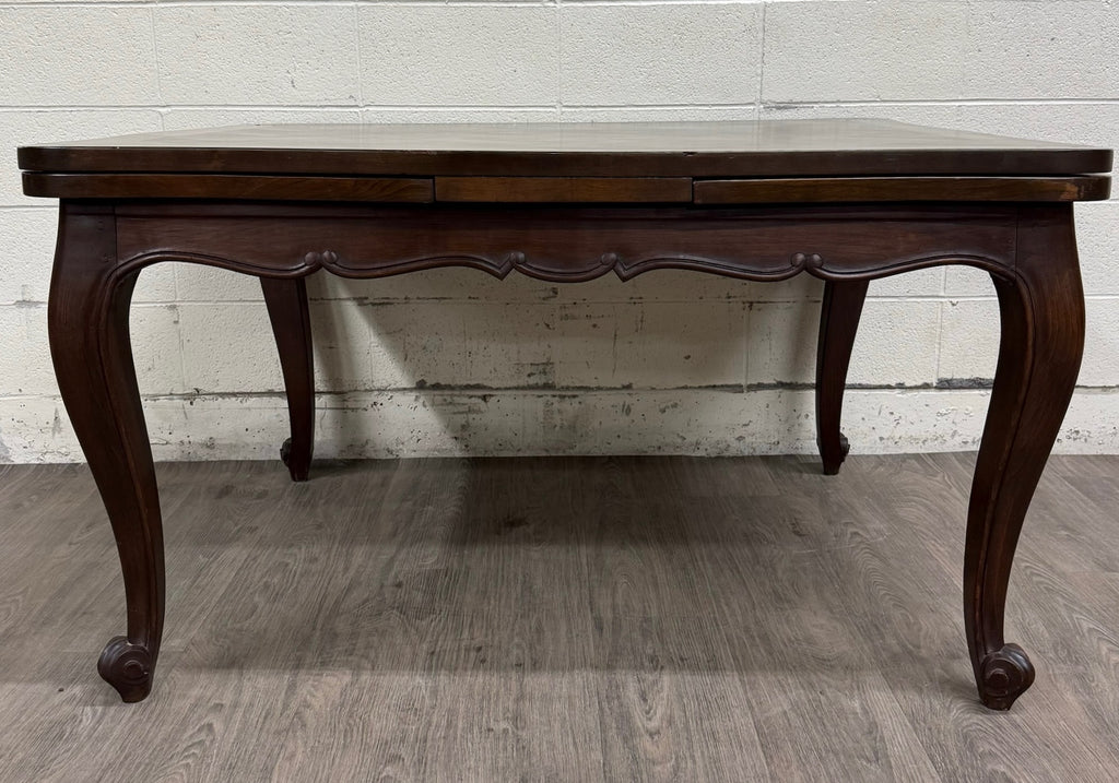 Vintage French Provincial Louis XV Style Parquetry Top Draw Leaf Dining Table
