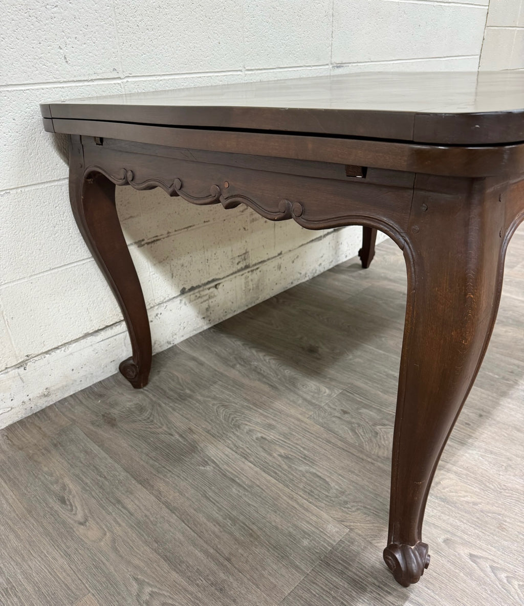 Vintage French Provincial Louis XV Style Parquetry Top Draw Leaf Dining Table