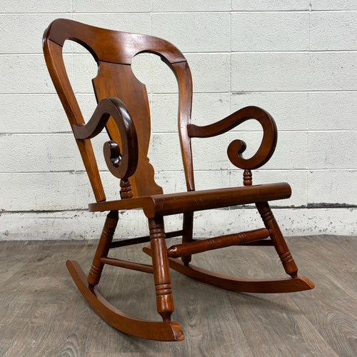 Vintage Colonial or Queen Anne Style Solid Maple Balloon Back Rocking Chair