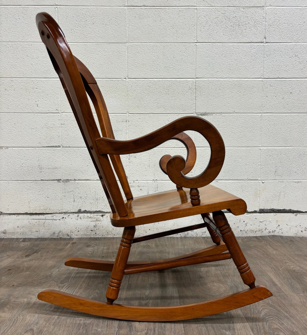 Vintage Colonial or Queen Anne Style Solid Maple Balloon Back Rocking Chair