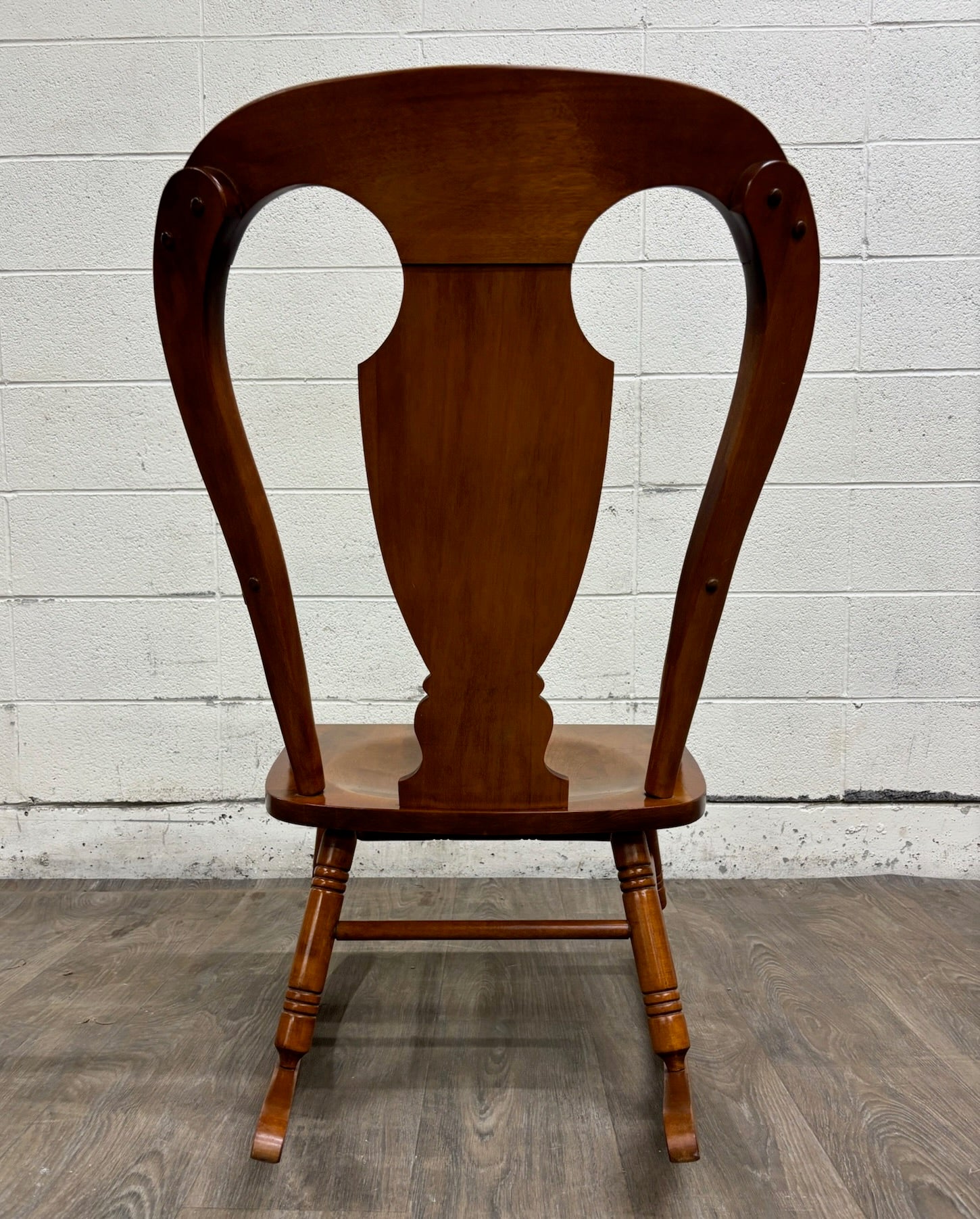 Vintage Colonial or Queen Anne Style Solid Maple Balloon Back Rocking Chair