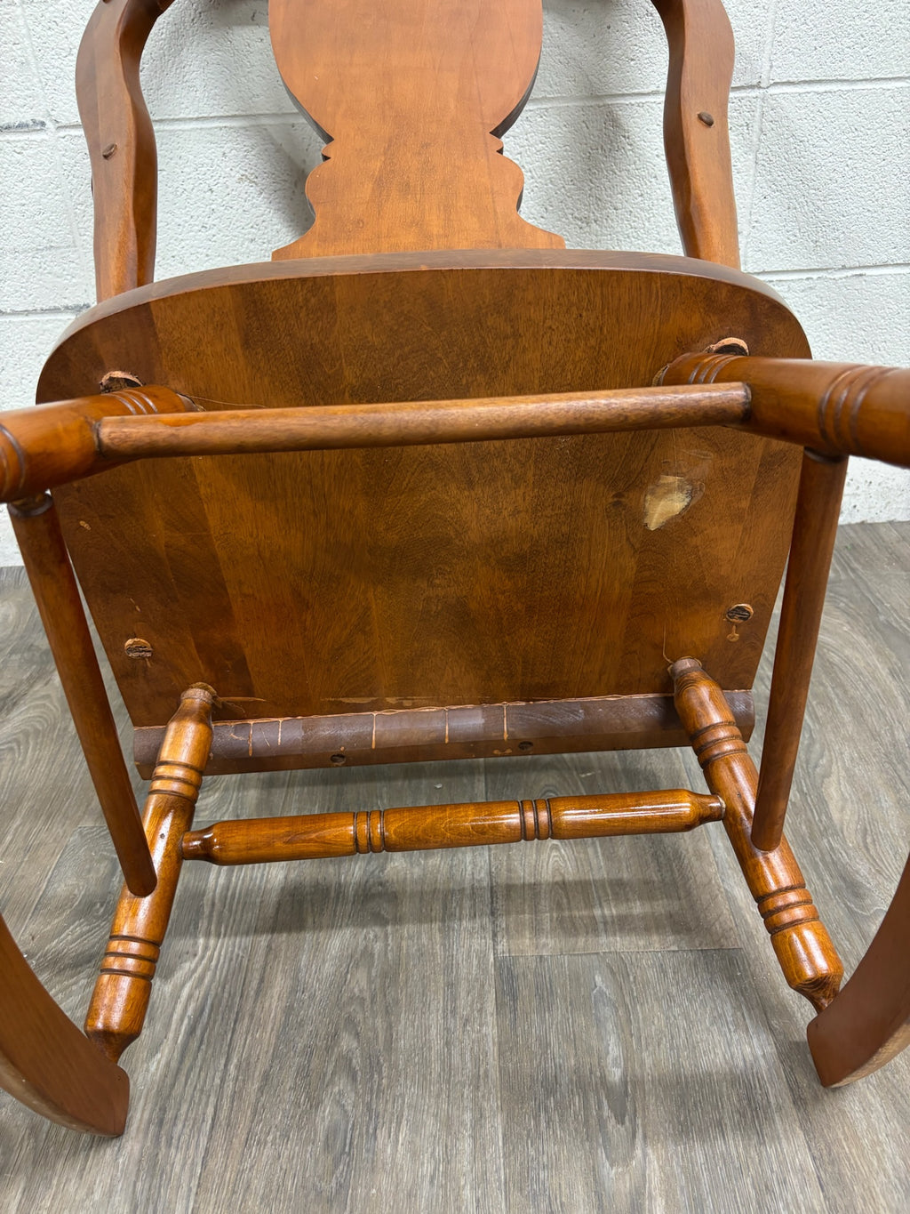Vintage Colonial or Queen Anne Style Solid Maple Balloon Back Rocking Chair