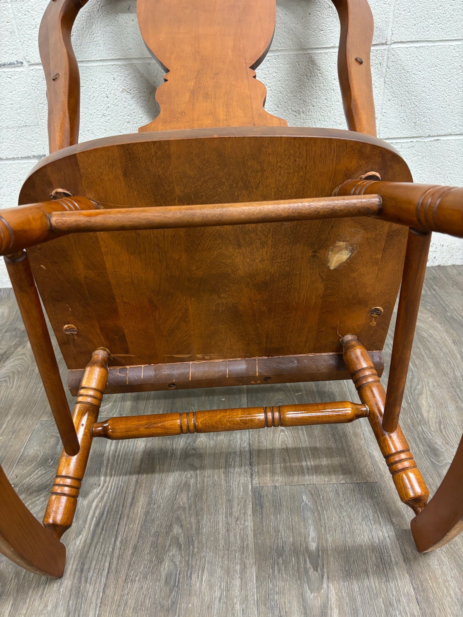 Vintage Colonial or Queen Anne Style Solid Maple Balloon Back Rocking Chair