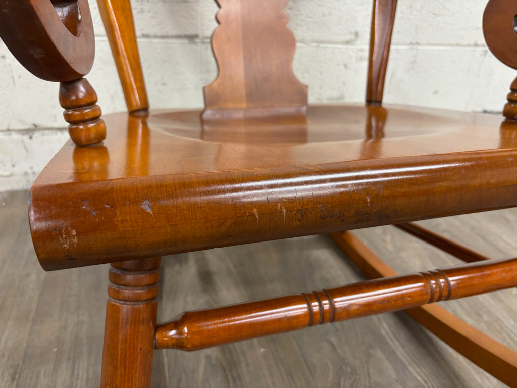Vintage Colonial or Queen Anne Style Solid Maple Balloon Back Rocking Chair