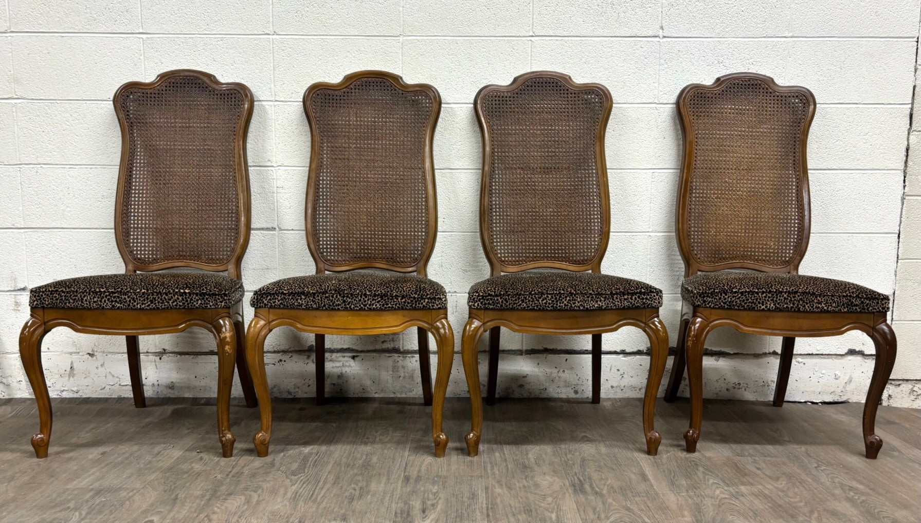 Vintage French Provincial Louis XV Style Caned Back Dining Chairs - Set of 4