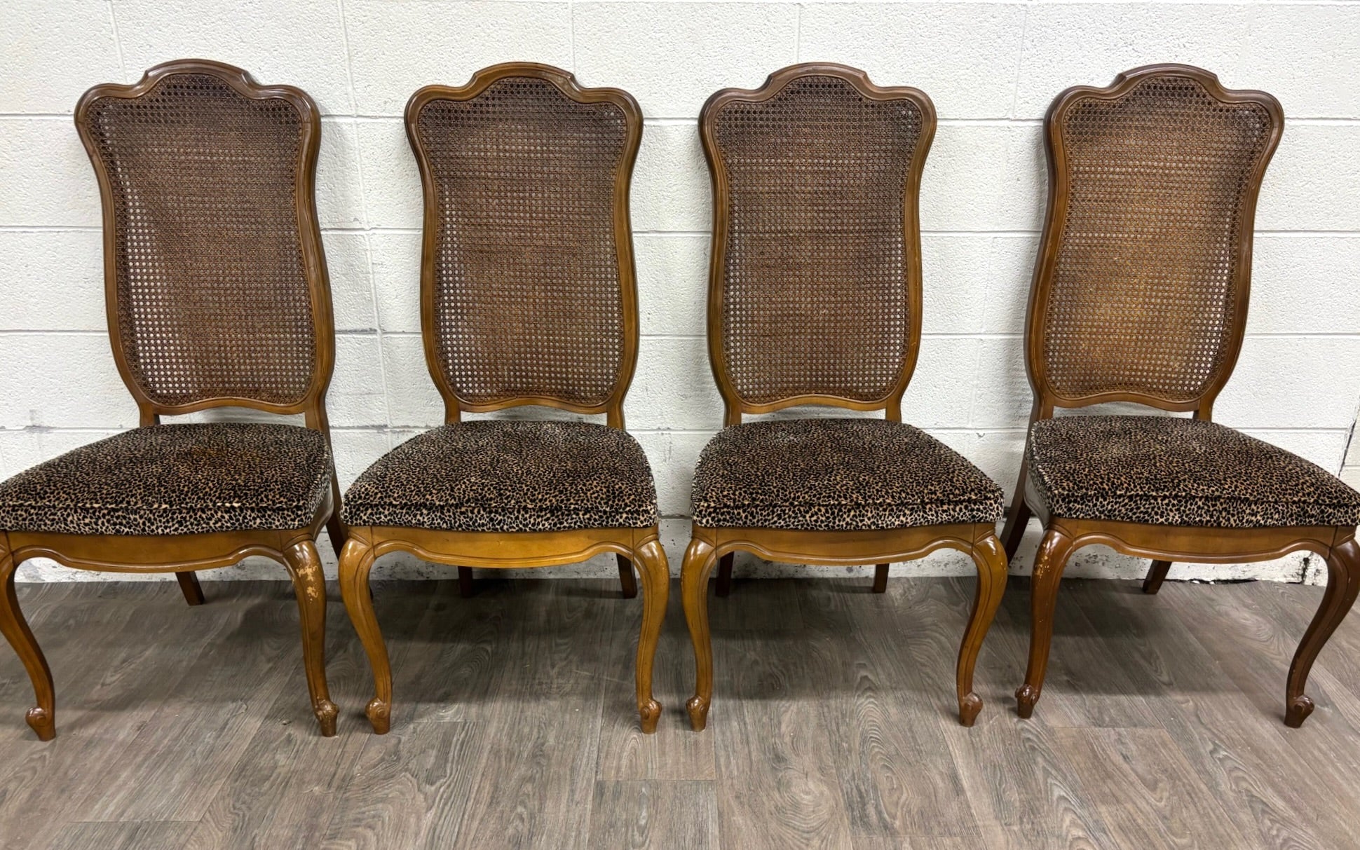 Vintage French Provincial Louis XV Style Caned Back Dining Chairs - Set of 4
