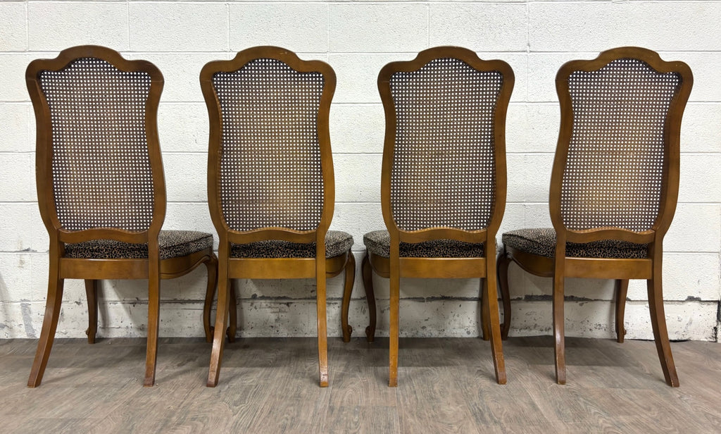 Vintage French Provincial Louis XV Style Caned Back Dining Chairs - Set of 4