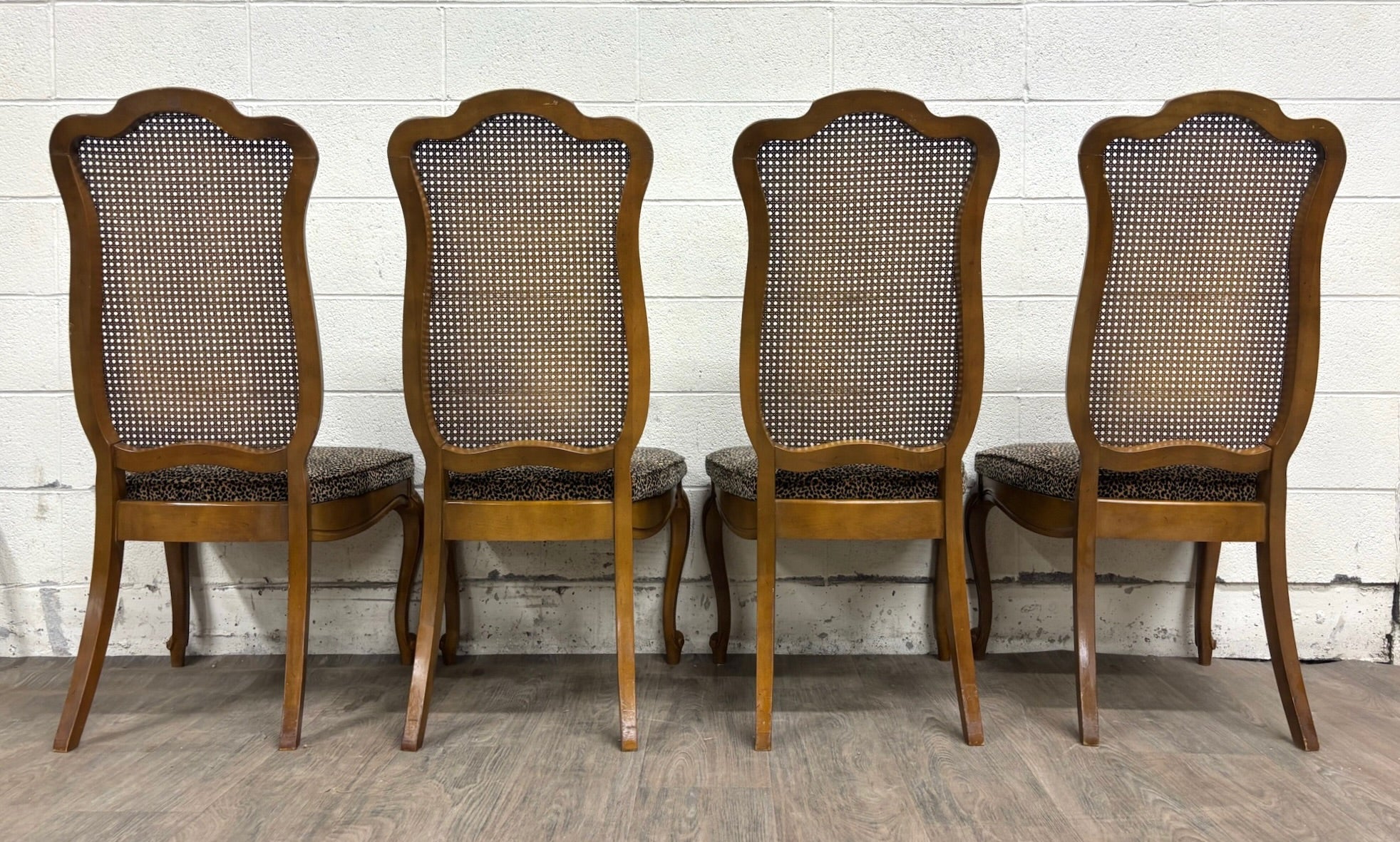 Vintage French Provincial Louis XV Style Caned Back Dining Chairs - Set of 4