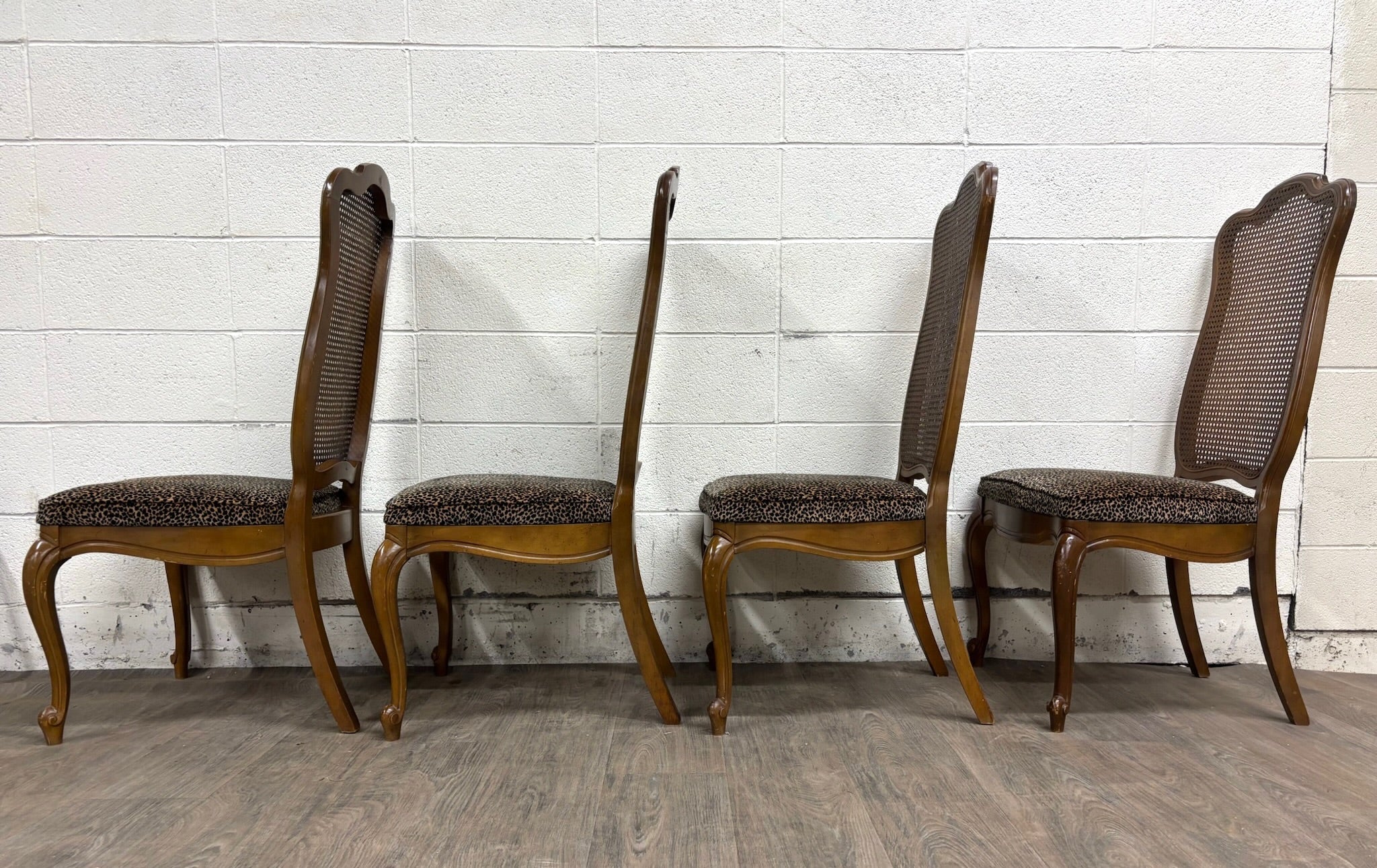 Vintage French Provincial Louis XV Style Caned Back Dining Chairs - Set of 4