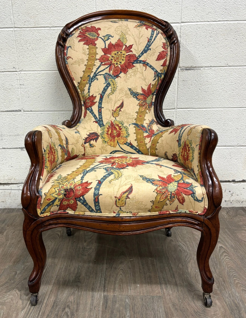 Antique Victorian Rococo Revival Balloon Back Walnut Armchair Parlor Chair