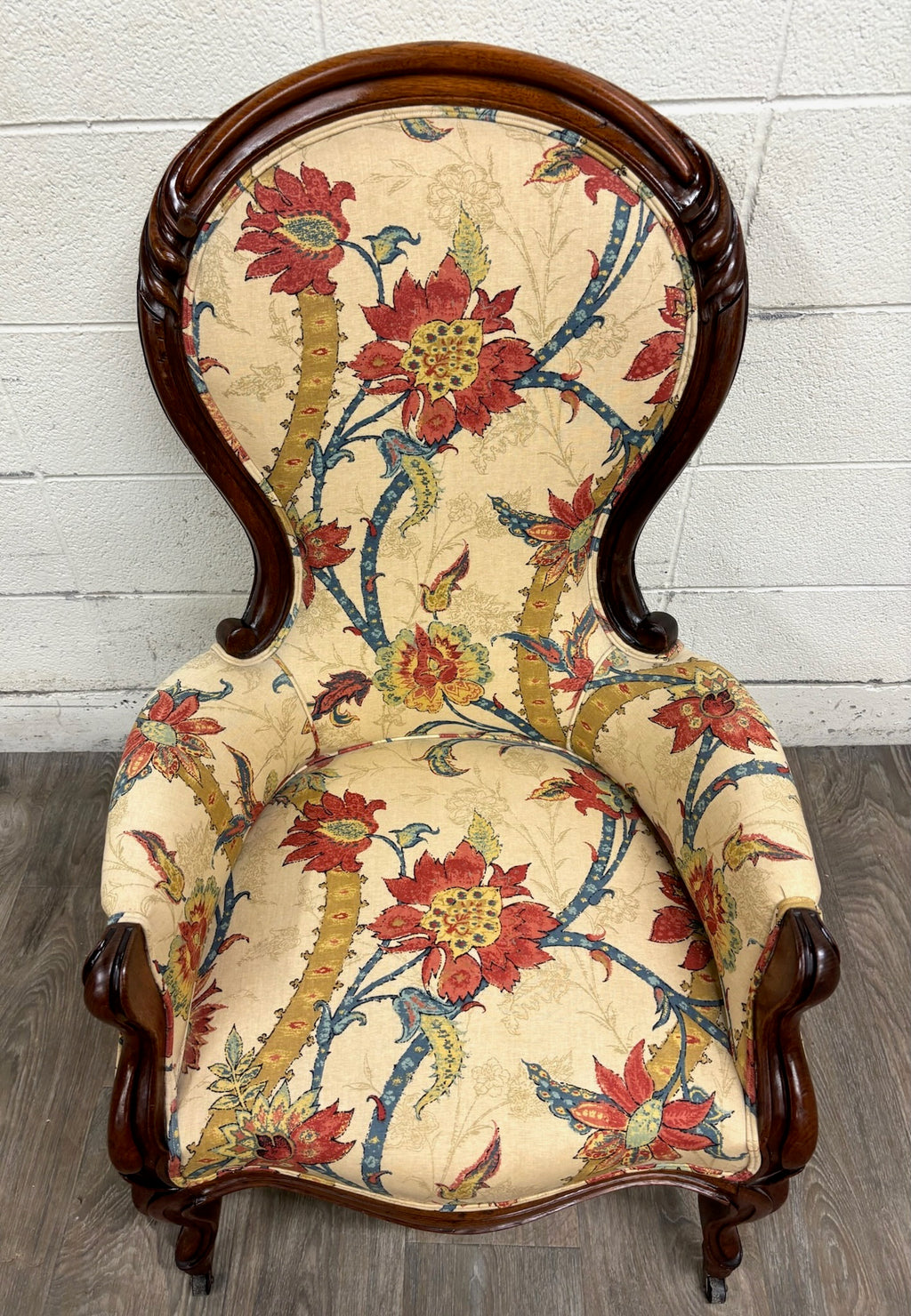 Antique Victorian Rococo Revival Balloon Back Walnut Armchair Parlor Chair