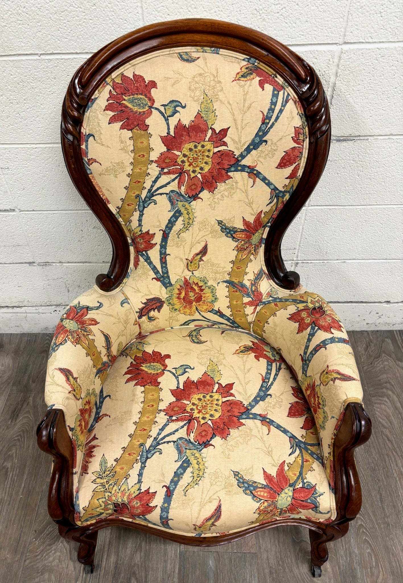 Antique Victorian Rococo Revival Balloon Back Walnut Armchair Parlor Chair