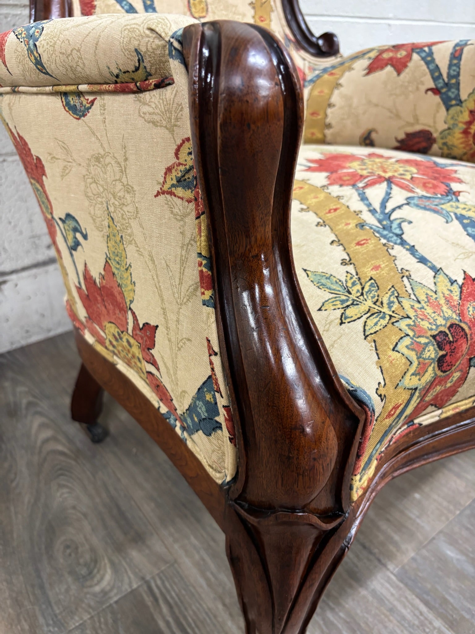 Antique Victorian Rococo Revival Balloon Back Walnut Armchair Parlor Chair