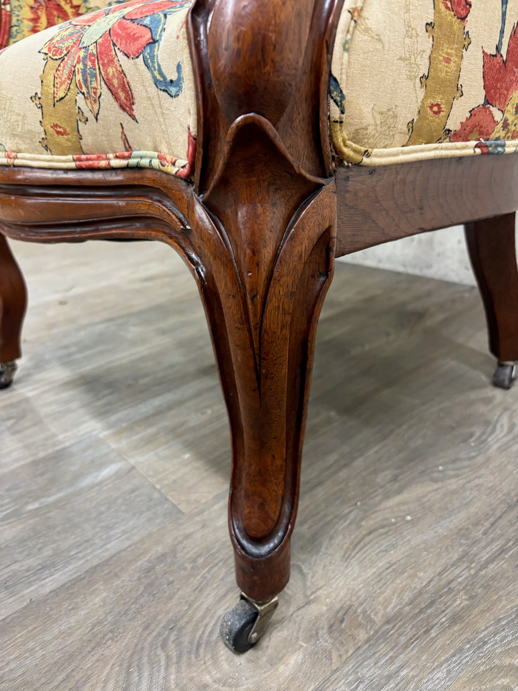 Antique Victorian Rococo Revival Balloon Back Walnut Armchair Parlor Chair