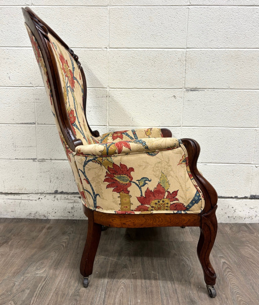 Antique Victorian Rococo Revival Balloon Back Walnut Armchair Parlor Chair
