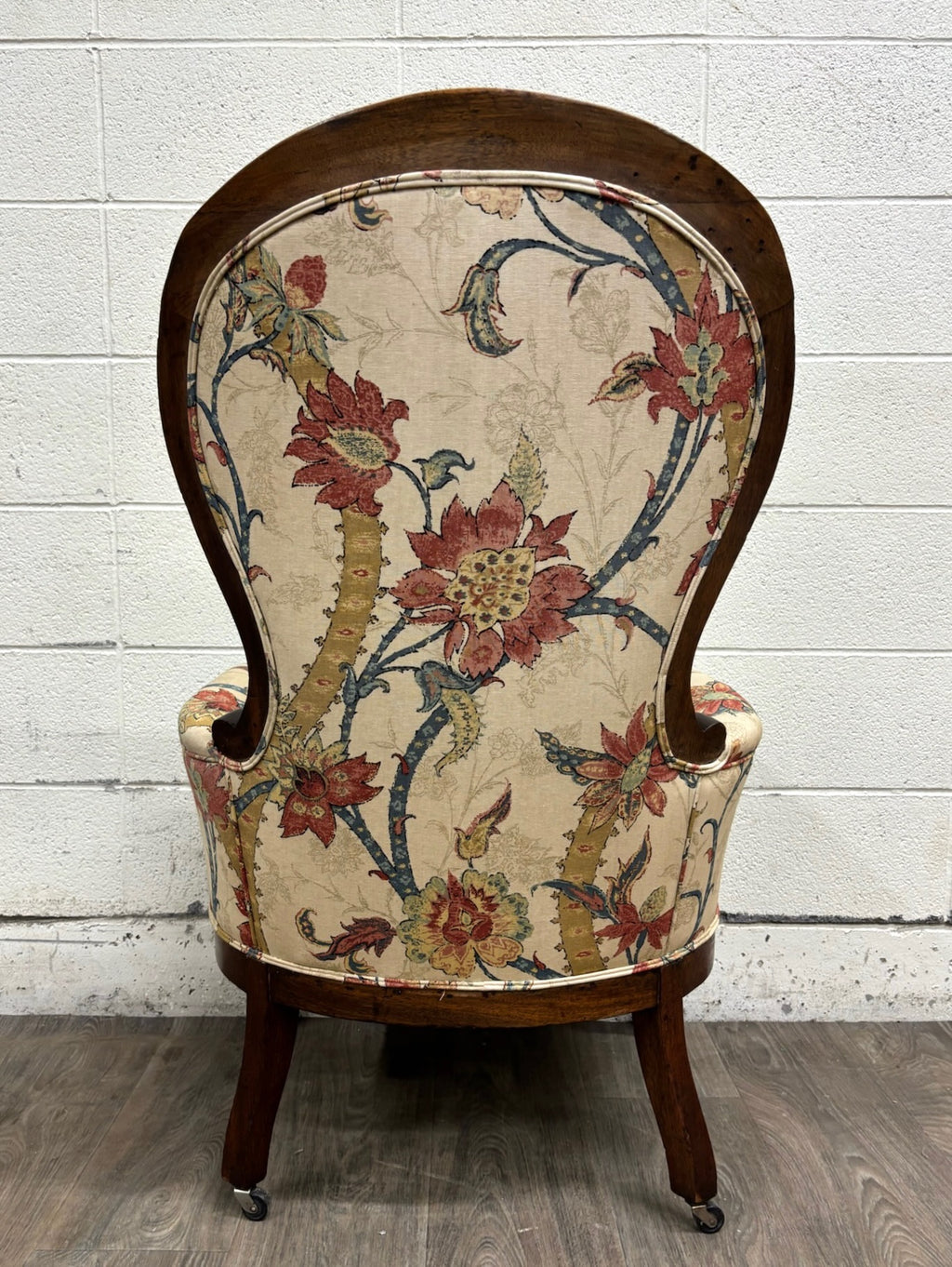 Antique Victorian Rococo Revival Balloon Back Walnut Armchair Parlor Chair
