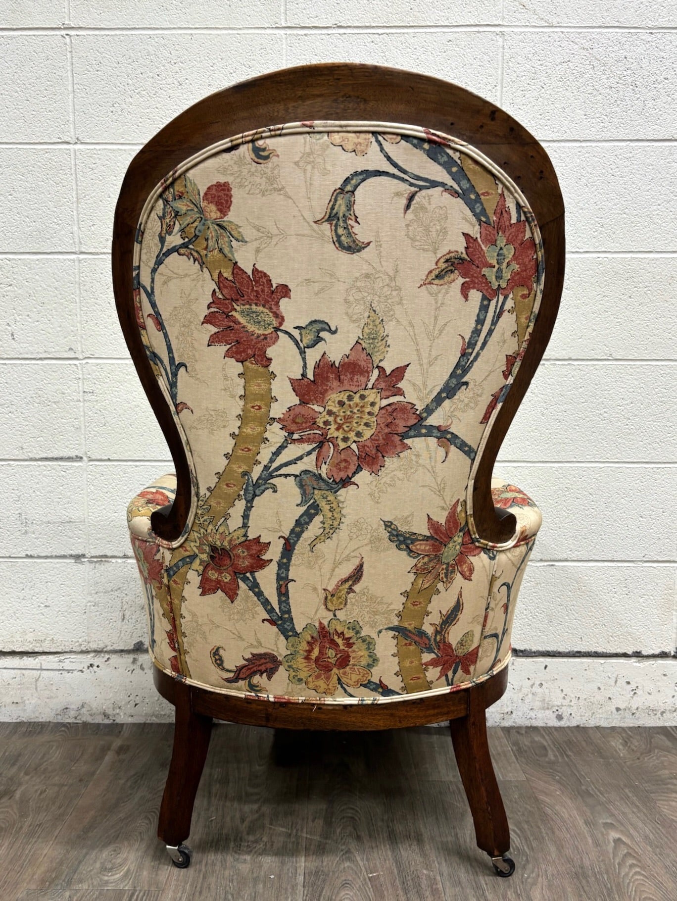 Antique Victorian Rococo Revival Balloon Back Walnut Armchair Parlor Chair