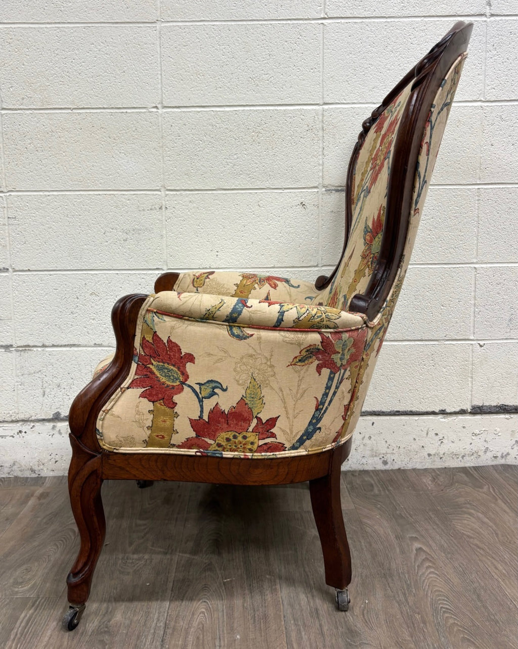 Antique Victorian Rococo Revival Balloon Back Walnut Armchair Parlor Chair
