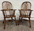 Vintage Barnard & Simonds Windsor Style Solid Wood Hoop Back Arm Chairs - Pair