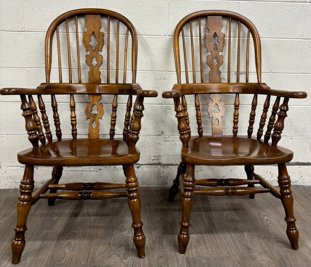 Vintage Barnard & Simonds Windsor Style Solid Wood Hoop Back Arm Chairs - Pair