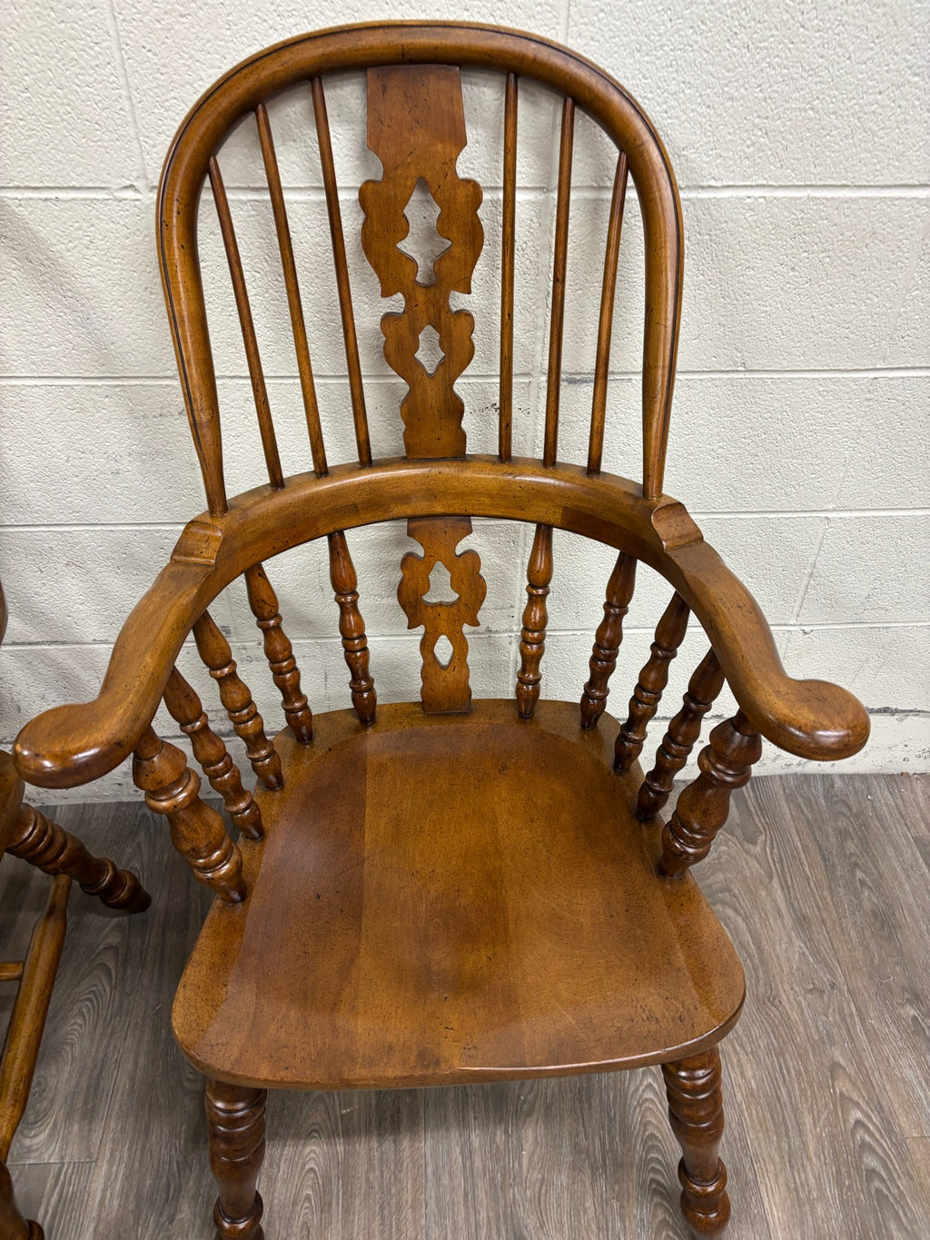 Vintage Barnard & Simonds Windsor Style Solid Wood Hoop Back Arm Chairs - Pair