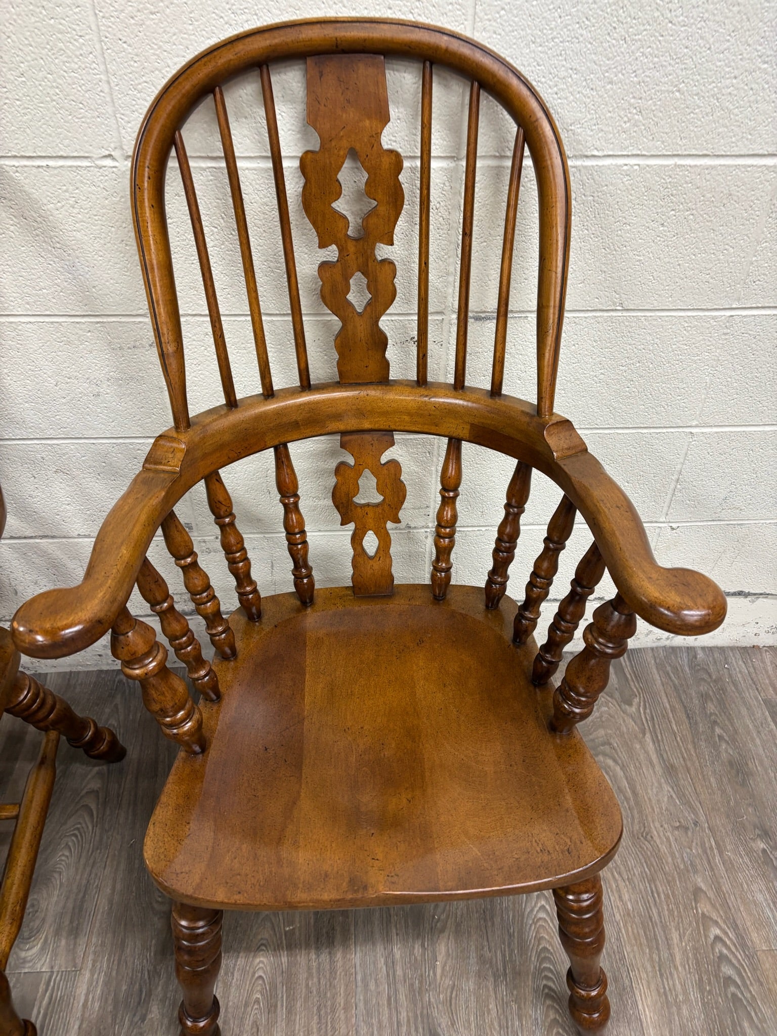 Vintage Barnard & Simonds Windsor Style Solid Wood Hoop Back Arm Chairs - Pair