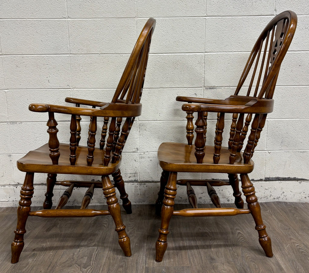 Vintage Barnard & Simonds Windsor Style Solid Wood Hoop Back Arm Chairs - Pair