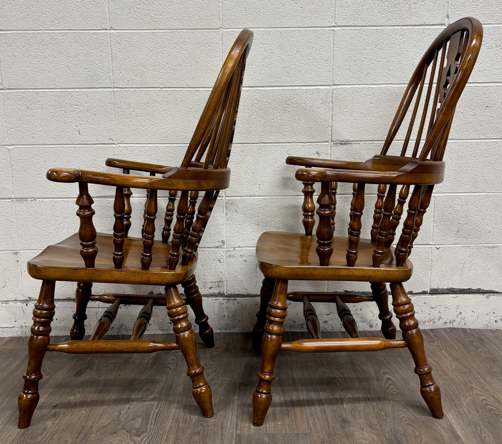 Vintage Barnard & Simonds Windsor Style Solid Wood Hoop Back Arm Chairs - Pair