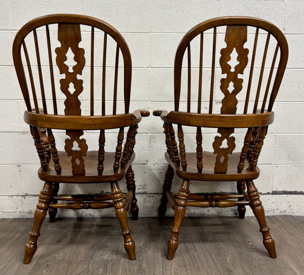 Vintage Barnard & Simonds Windsor Style Solid Wood Hoop Back Arm Chairs - Pair