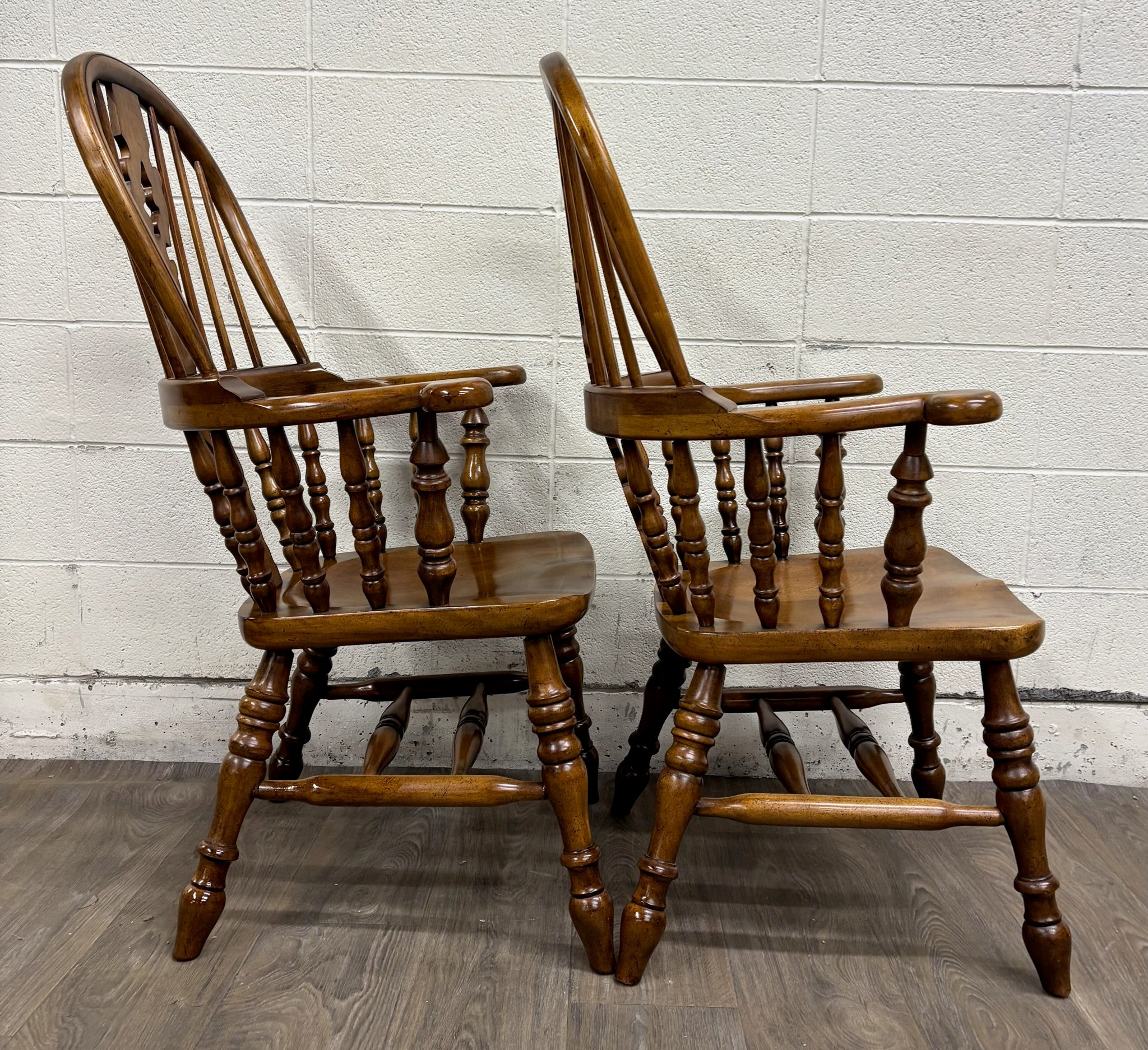 Vintage Barnard & Simonds Windsor Style Solid Wood Hoop Back Arm Chairs - Pair