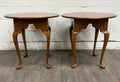 Vintage Traditional Queen Anne Style Round Side Tables Lamp Tables - Pair