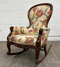 Antique Victorian Style Walnut Balloon Back Floral Upholstered Rocking Chair