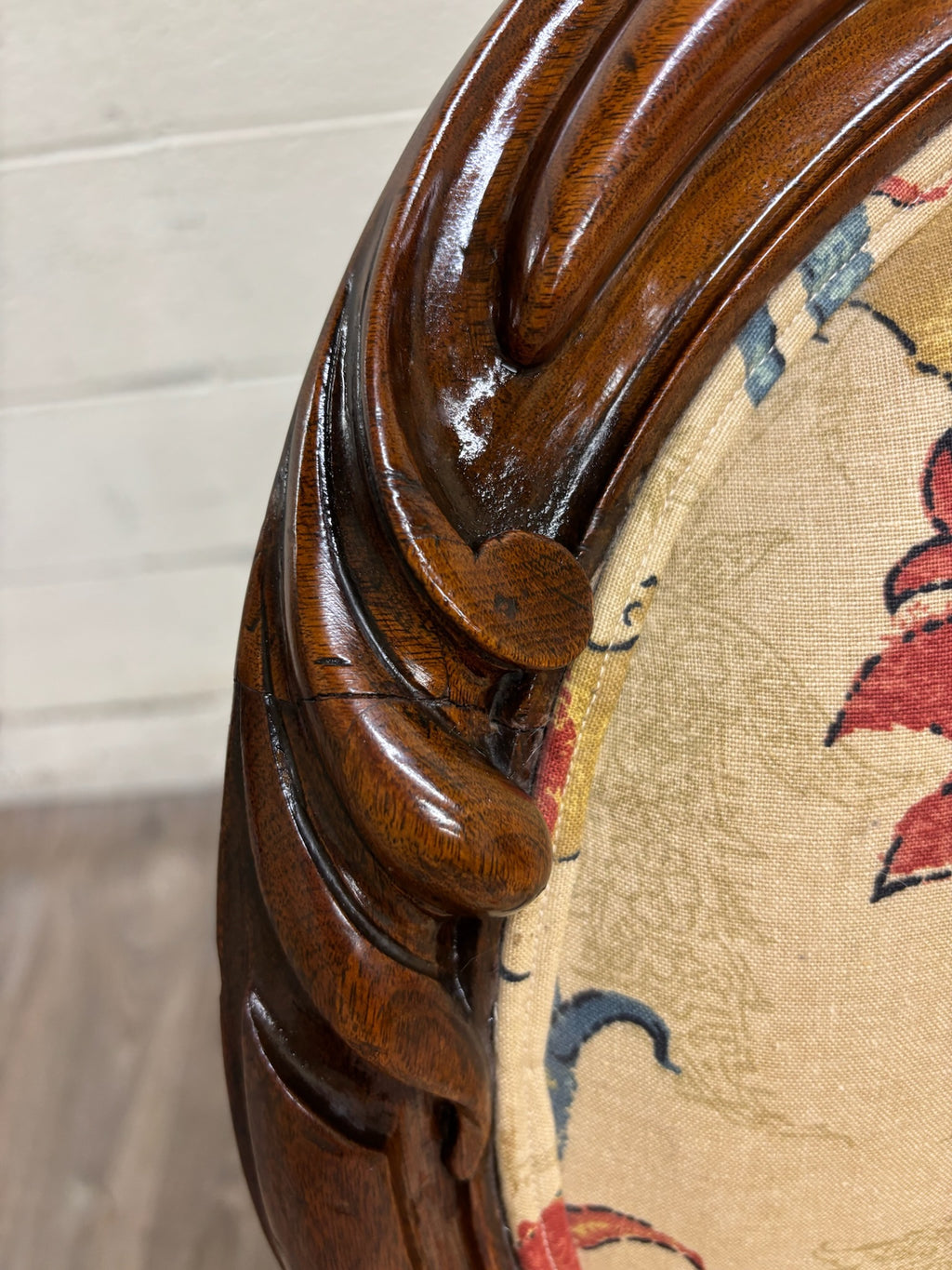 Antique Victorian Style Walnut Balloon Back Floral Upholstered Rocking Chair