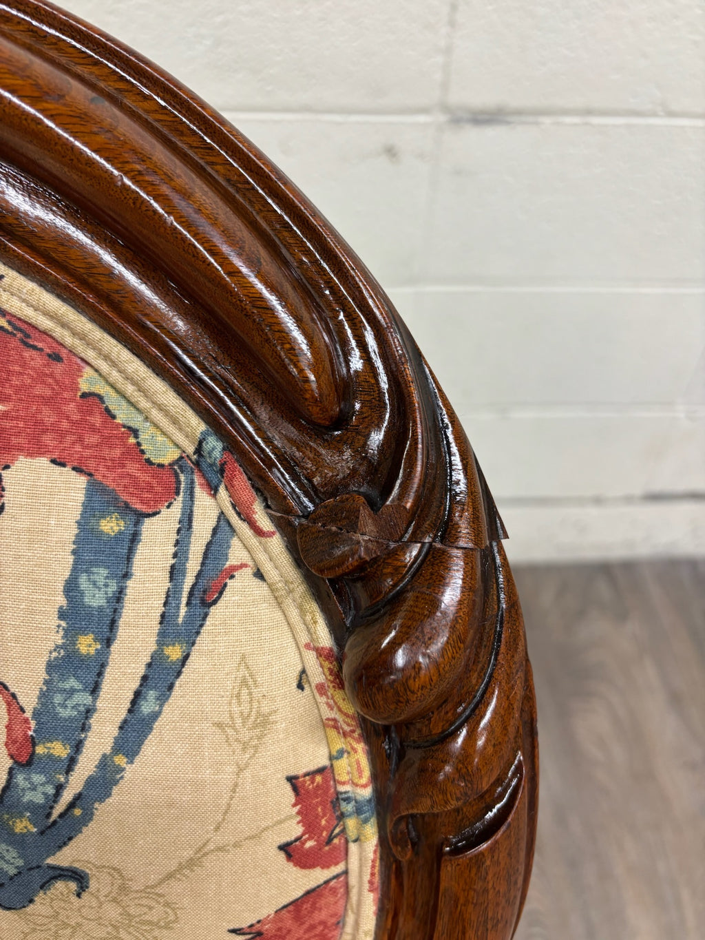 Antique Victorian Style Walnut Balloon Back Floral Upholstered Rocking Chair
