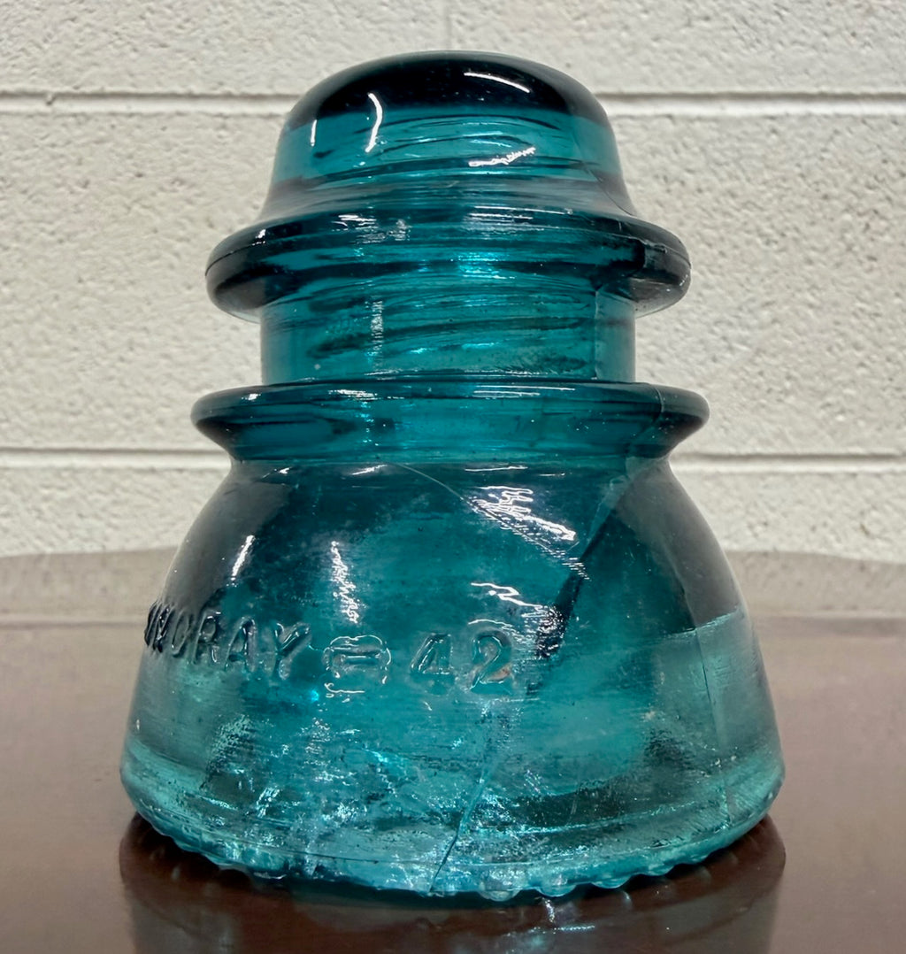 Vintage Hemingray No. 42 CD 154 Double Petticoat Aqua Blue Glass Insulator