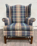 Vintage Wingback Plaid Upholstered Armchair