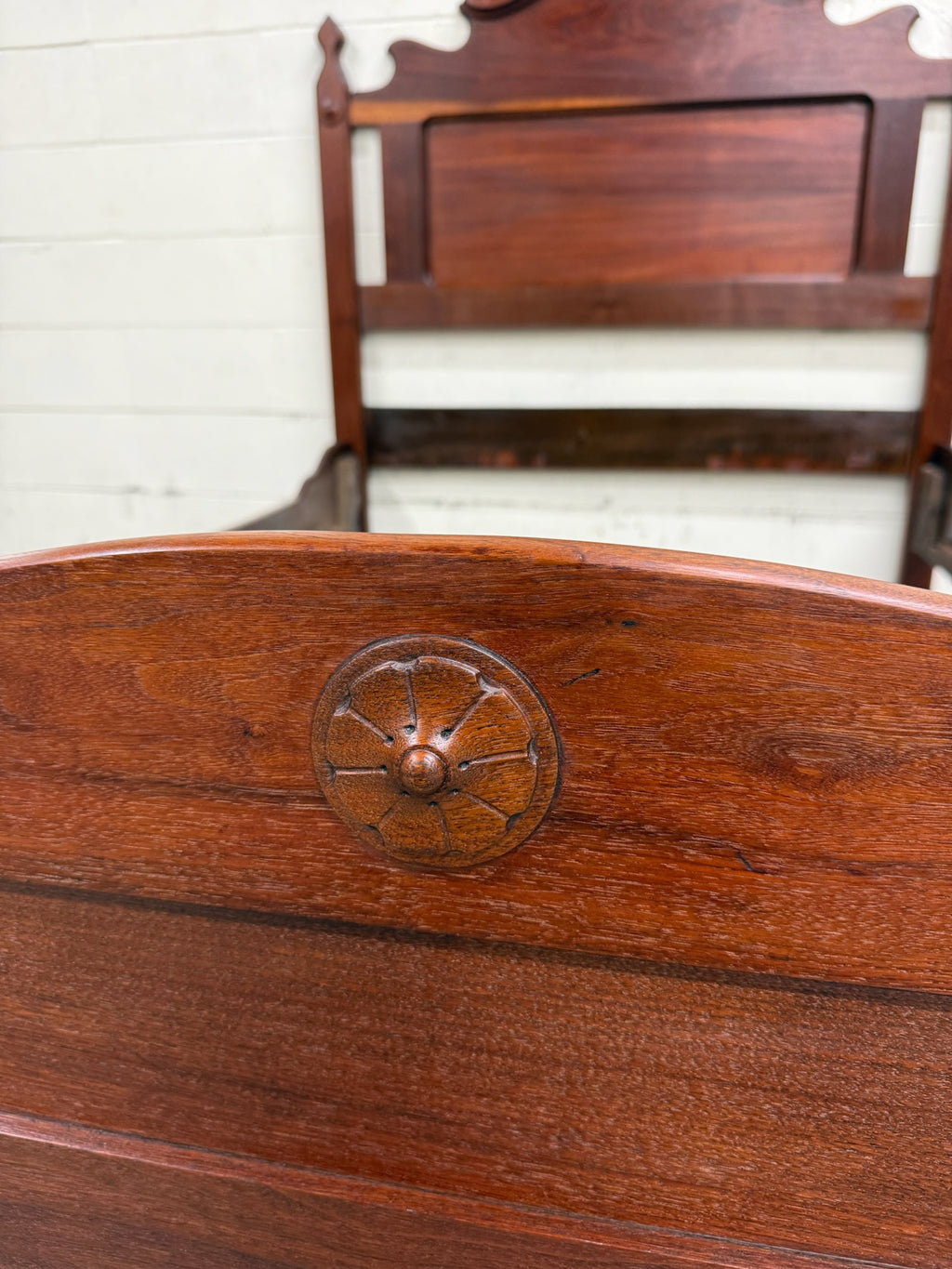 Antique Full Size Victorian Eastlake Style Solid Walnut Bed