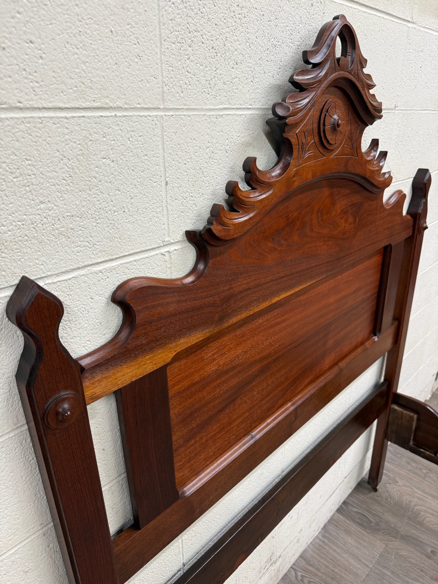 Antique Full Size Victorian Eastlake Style Solid Walnut Bed